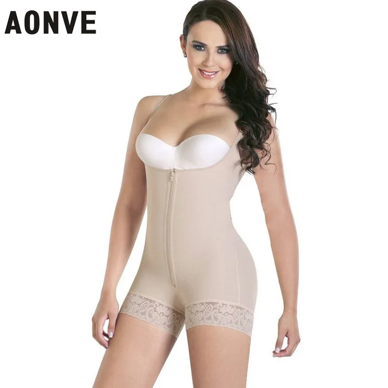 AONVE, Женское боди, для похудения, облегающий корсет, моделирующий ремень, Корректирующее белье, кружевное, сексуальное, Корректирующее белье, с молнией, для талии, для тренировок - Цвет: nude