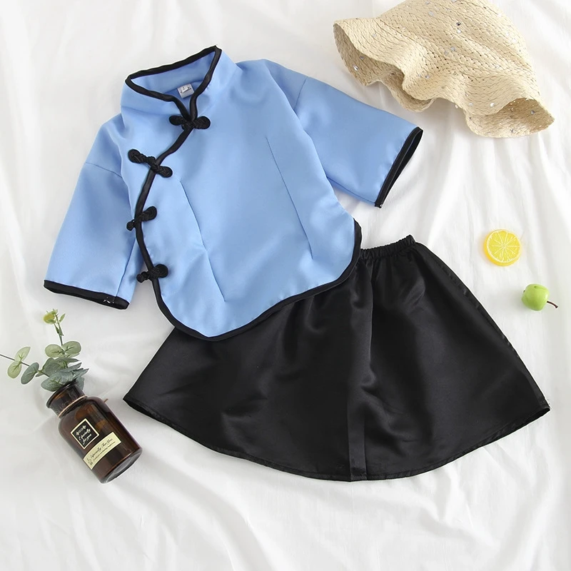 

Spring girl Hanfu folk country children's clothing Chinese retro style baby Tang suit two-piece clothing 2 sets