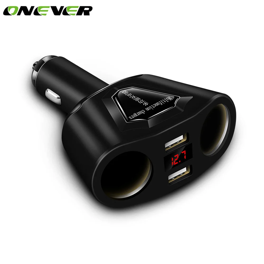 

Onever 2 Socket 12V Car Cigarette Lighter Splitter 2 USB Power Socket Adapter Current Voltmeter Dual USB Car Charger For iPhone