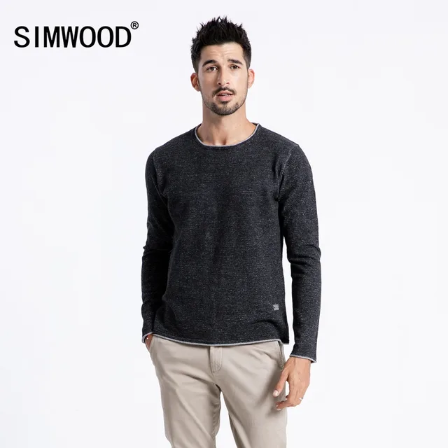 SIMWOOD 2018 Autumn Winter Sweater Men Plus Size Design Curl Hem Knitted Contrast 100% Cotton Pullovers High Quality 180324