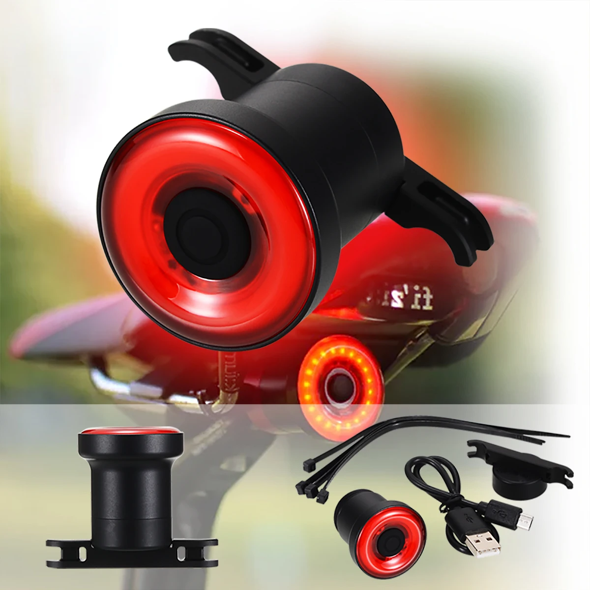 Waterproof Bicycle Smart Brake Light Sense LED USB Tail Rear Lamp For