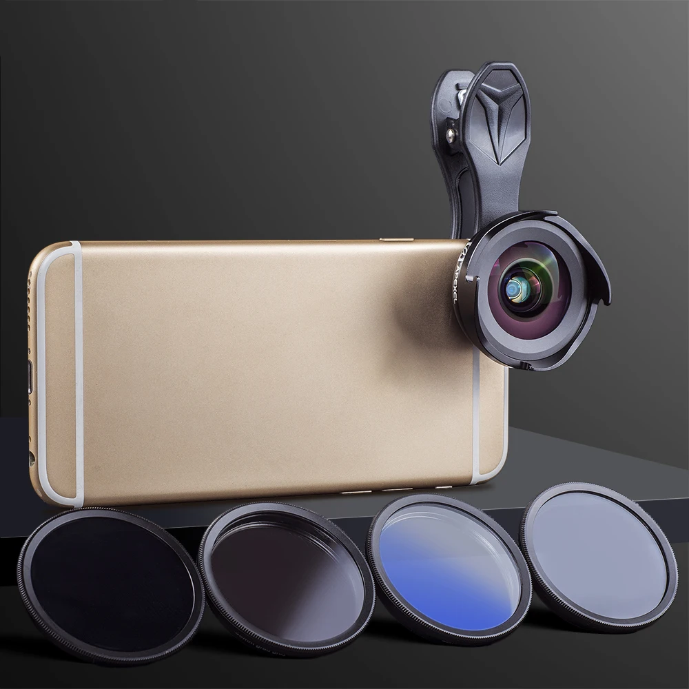 

APEXEL All in 1 Phone camera lens kit professional wide macro lenses with grad filter CPL ND filter for iPhone 7 8 X Smartphone
