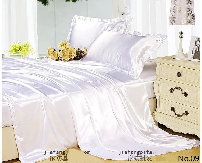 7pcs White Silk Satin Bedding set California king quilt duvet cover