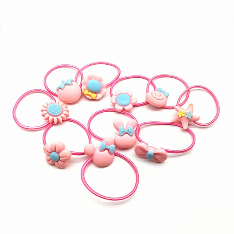 

LOEEL 10Pcs/Lot Children's Cartoon Hair Accessories Girls Hair Rope Head Band Rabbit Strawberry Flower Lollipop Hair Rubber Band