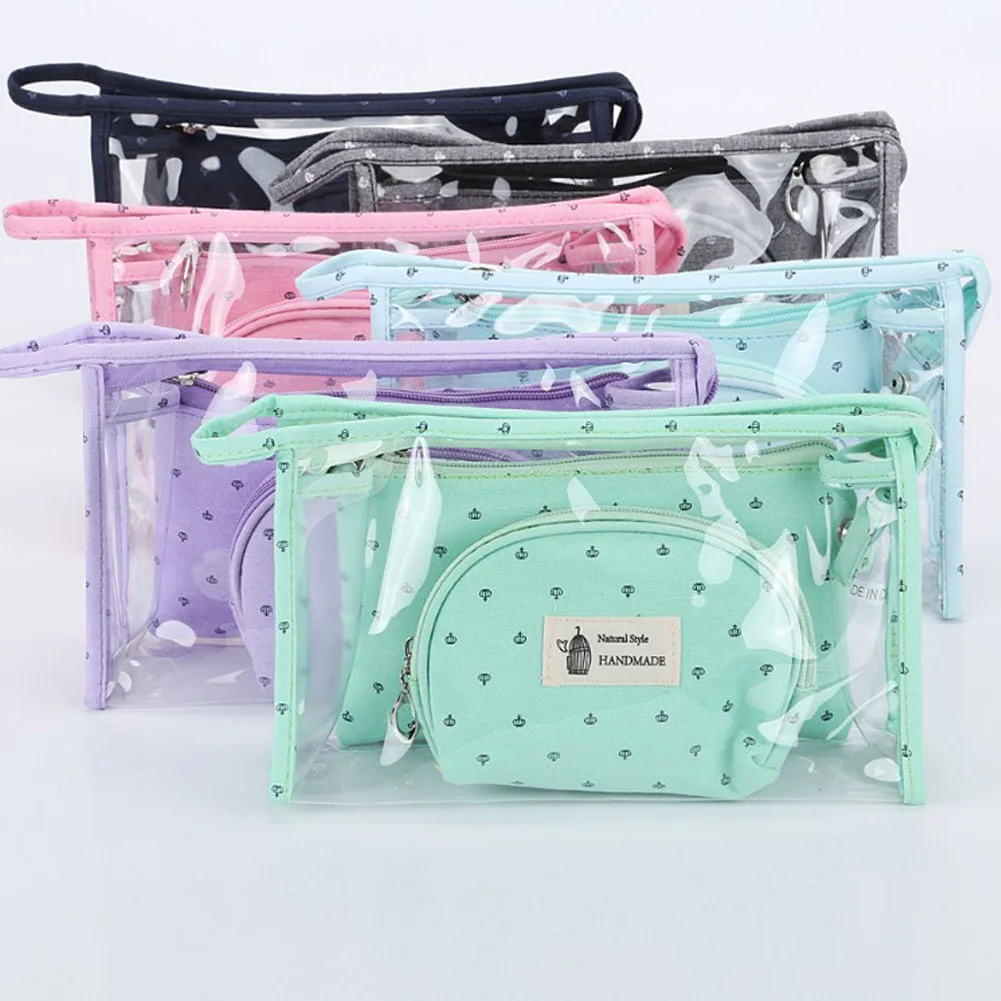 3PCsSetsCasualWomenTravelCosmeticBagPVCZipperMakeUp