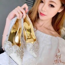 Crystal High Heel Handcraft Wedding Shoes Lace Rhinestone Bridal Dress Shoes Pointed Toe Red Prom Party Shoes Women Elegant Pump