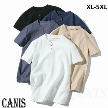 

Men Fitness Muscle Shirt Slim Casual Blouse Tops Summer Clothes Mens Workout V-Neck Thin Cotton Linen Basic Shirt