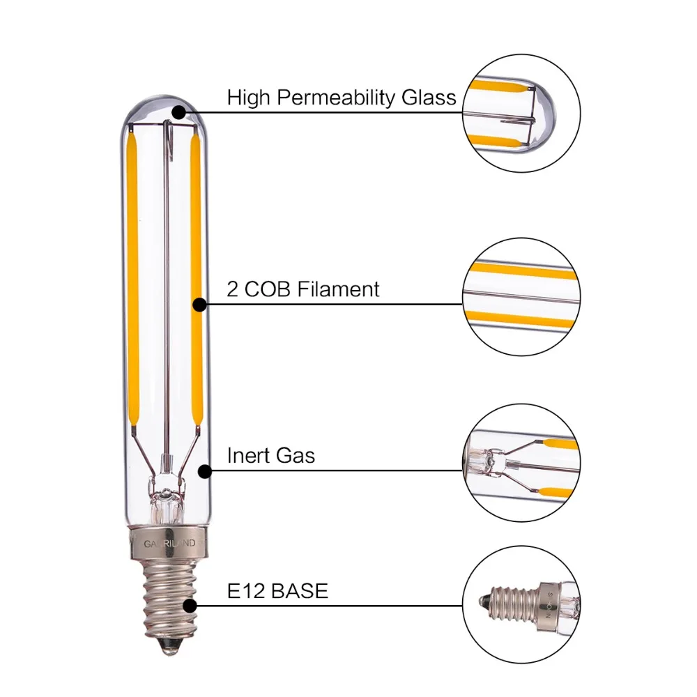 Granriland T20 T6 трубчатая лампа ретро светодиодный лампы с длинной нитью 2 Вт 2700 к, E12 E14 110 в 220В переменного тока люстра подвесное освещение с регулируемой яркостью