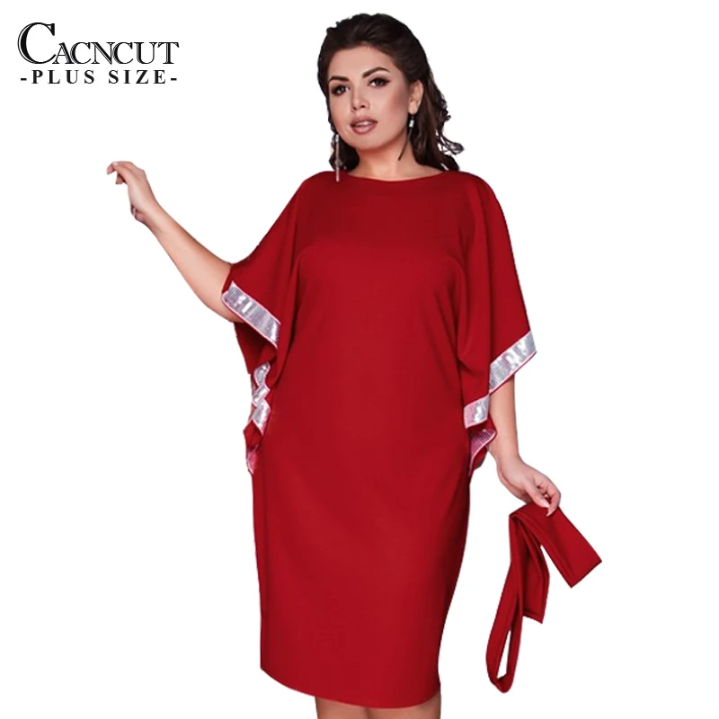 

CACNCUT 5XL 6XL 2019 Summer Plus Size Dress Woman Sequined Casual Large Big Size Dress Batwing Sleeve Elegant Loose Party Dress