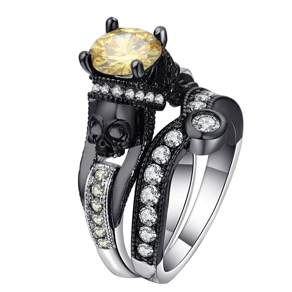 Ufooro, кольцо с черепом, набор для женщин и мужчин, в стиле панк, модное ювелирное изделие, шарм, черный, Круглый, кубический цирконий, злой скелет, вечерние кольца - Цвет основного камня: RB2716M-B
