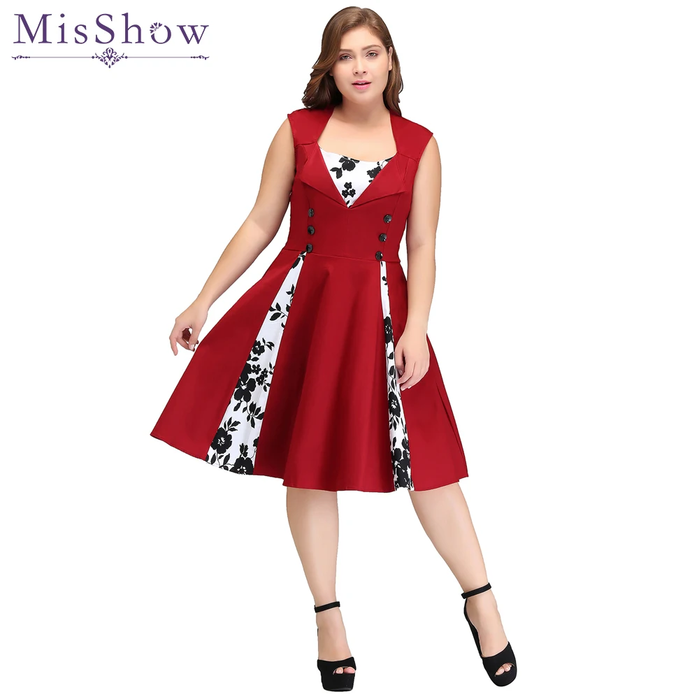 2019 New Women Cocktail Dress Patchwork Vintage Dress Plus Size S
