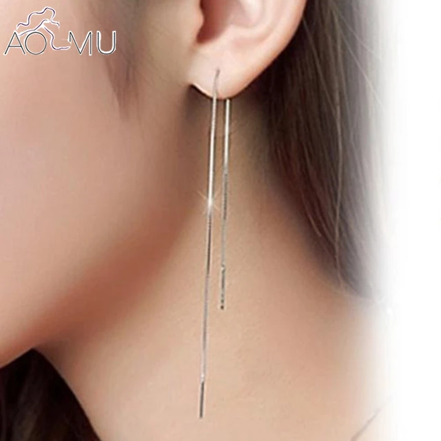 Aomu Ear Thread Earrings 925 Sterling Silver Long Line Chain Aomu Ear Thread Earrings 925 Sterling Silver Long Line Chain For Women Delicate