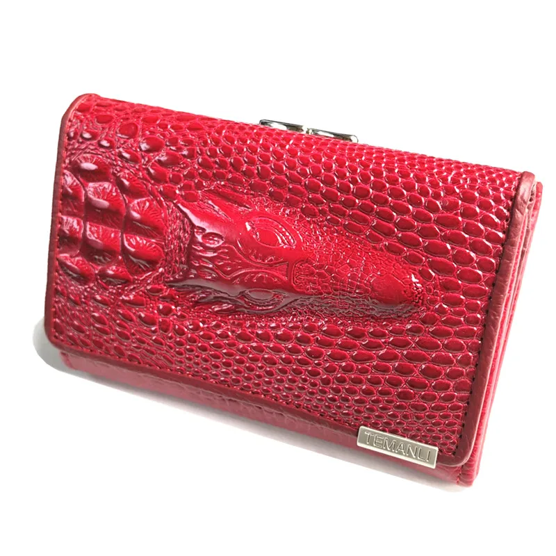 Hahmes женские кожаные короткие кошельки, крокодиловый 3D мини-кошелек,, новая мода, Женский держатель для карт, кошельки - Цвет: red
