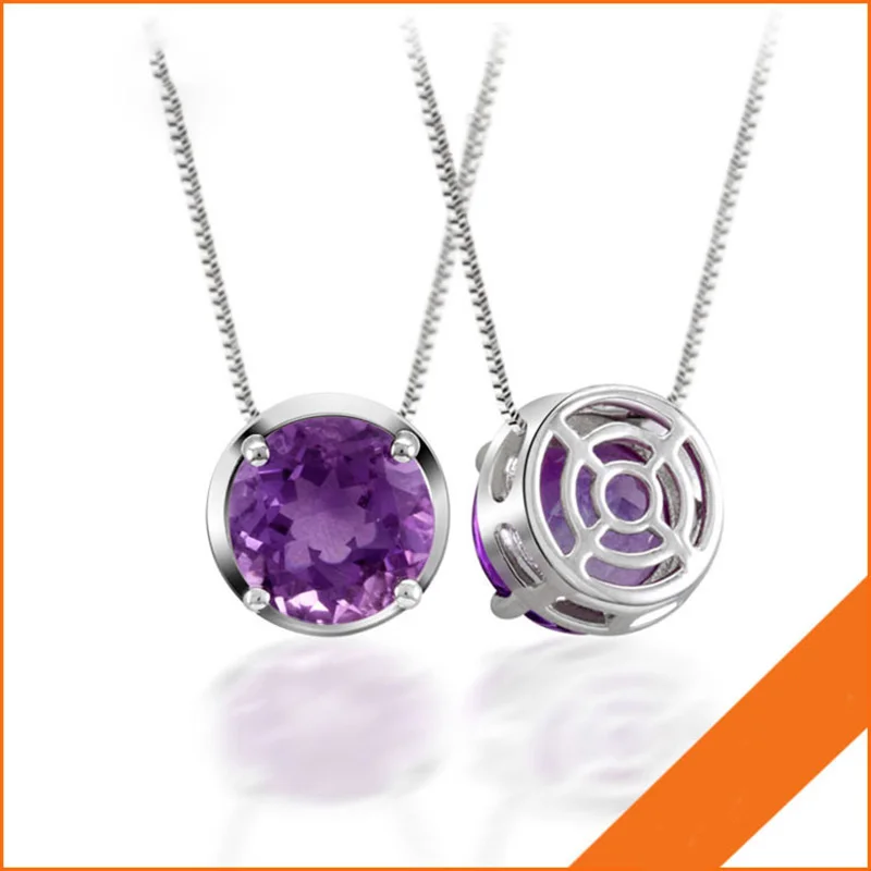 

925 Sterling Silver Amethyst Round Necklace Simple style for Women as a Gift