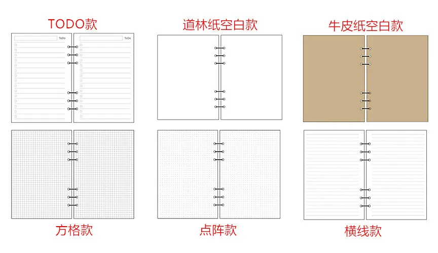 Square Grid Horizontal Line Lattice Blank TODO Papers A5/A6/A7 6 holes Notebook Refill Inner Core 45 sheets 4