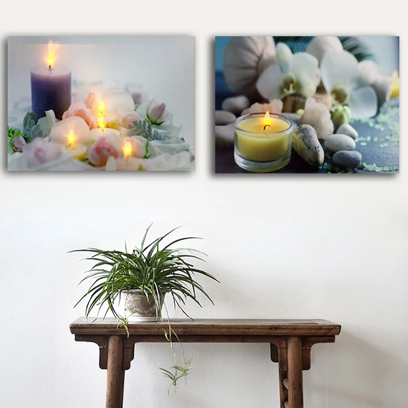 СВЕТОДИОДНЫЙ холст искусство расслабляющий спа дзен камни оздоровительные свечи цветы орхидеи настенный художественный светильник картина в рамке печать Декор
