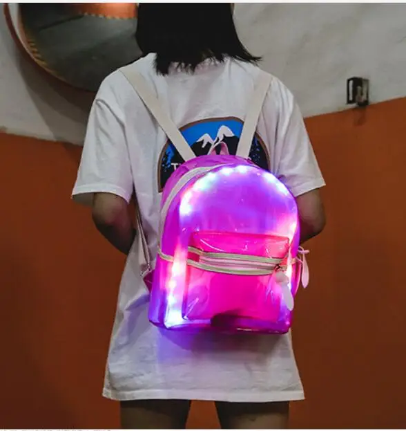 Женский Блестящий желе рюкзак фонарь светодиодное украшение сумка на плечо Студенческая прозрачная школьная сумка рюкзак электронные сумки