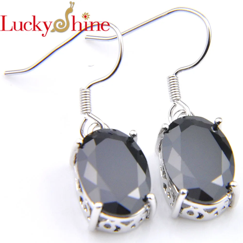 

Luckyshine Holiday Gift Oval Black Onyx Crystal Zirconia Wedding Dangle Earrings Russia USA Australia Earrings Free Shipping