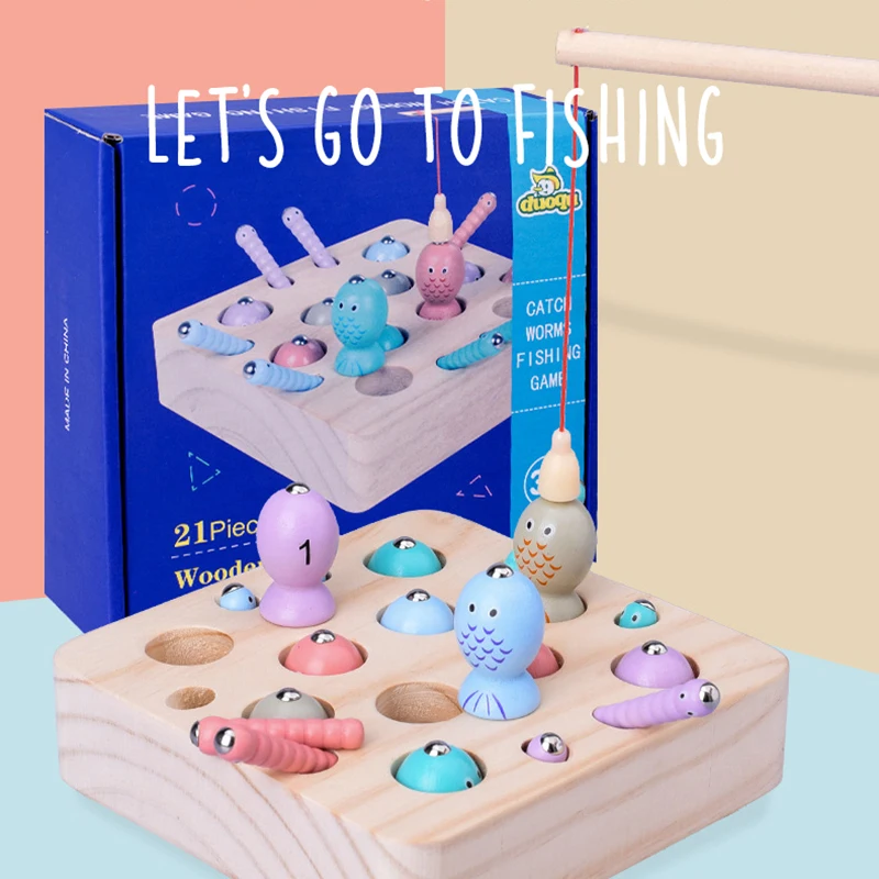 

Baby Wooden Toys Catch Insects Game Baby Montessori Interest Toys Blocks Cartoon Fishing Game Children Intellectual Development