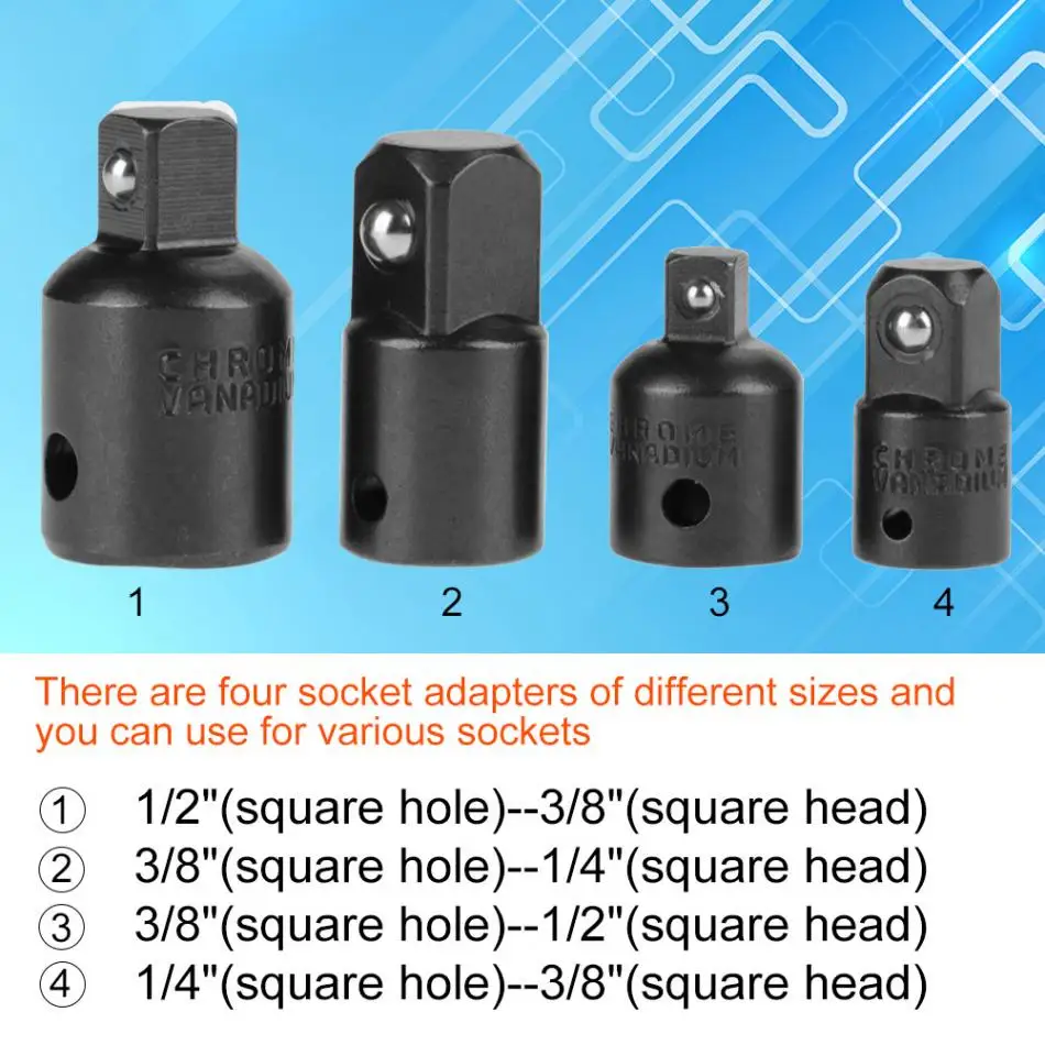 4 шт./компл. хром-ванадиевой Сталь CVR гнездо адаптера Редуктор 1/2in, 3/8in, 1/4in Ключ адаптер новое поступление