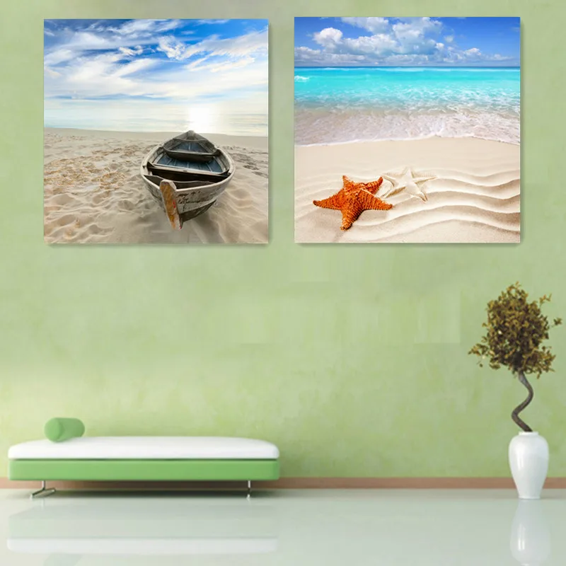 HD печать 2 шт. художественная seastar boat sea beach картина для дома настенное украшение