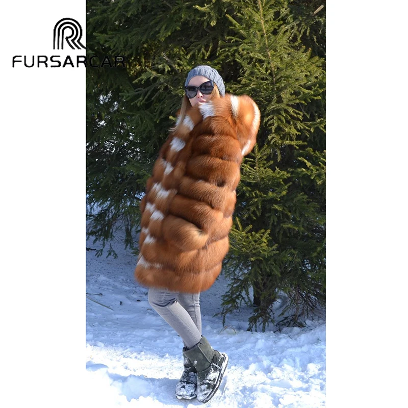 Женское пальто с натуральным мехом FURSARCAR роскошная Толстая теплая куртка