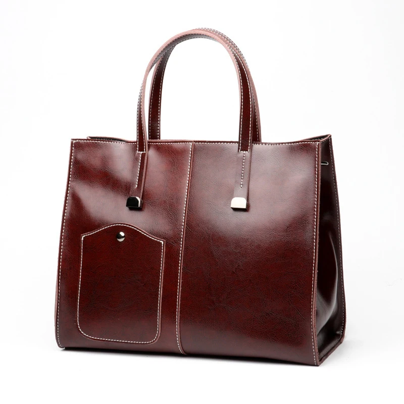 

Women's Elegant Split Leather Exquisite Handbag Classic Design Dignified Elegant Large-Capacity Shopping Bag High Quality