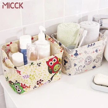 

MICCK Cute Cotton Linen Desktop Storage Basket Sundries Storage Box with Handle Desk Container Makeup Organizer Storage Box