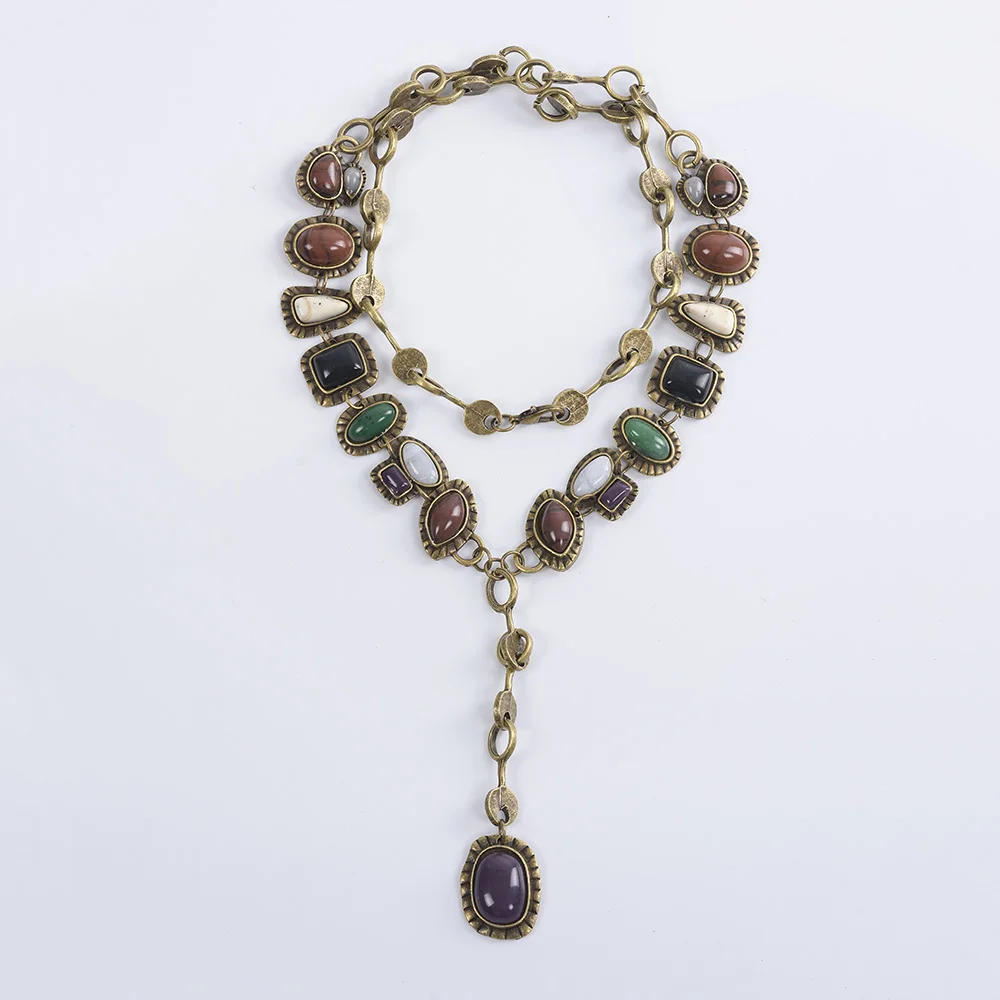 Бохо, этническое длинное женское ожерелье, ZA, ювелирное изделие, индийское, массивное, Макси ожерелье, женское, искусственный камень, цепочка на свитер, подвеска, ожерелье - Окраска металла: NE000701