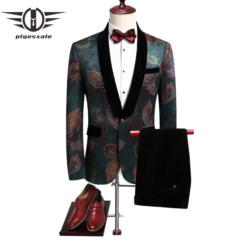 

Plyesxale 2019 New Arrival Mens Suits With Pants Slim Fit Green Wedding Suits For Men 2pcs Costume Homme Mariage Prom Wear Q304
