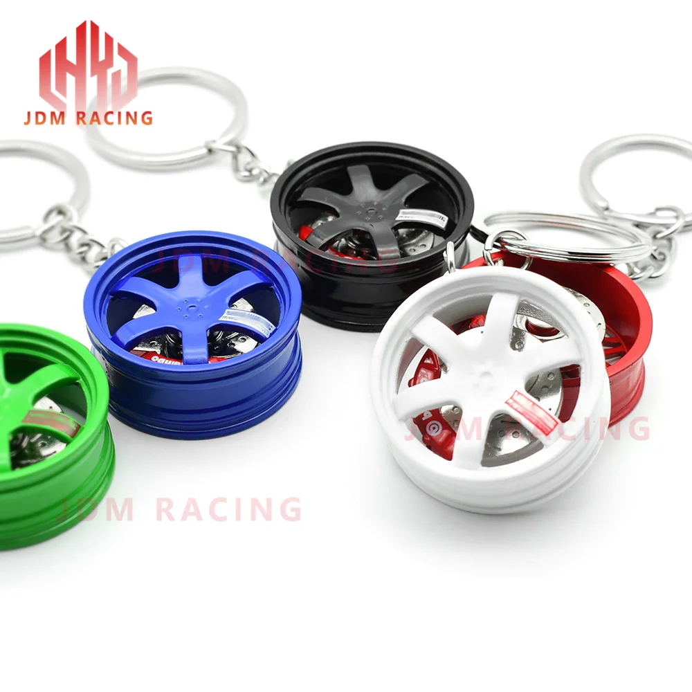 

Hot Racing Te37 design Rims wheel Mirrow Pendent Keychain Keyring Key Chain TE37 Aluminum Wheel Rim Rear View with Brake discs
