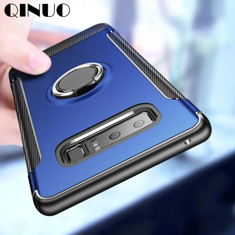 

QINUO Ring Holder Armor Case For SamsungA6 A9 Plus Lite A9 Star S7 Edge S8 S9 Plus Note 8 9 Magnetic Car Stand Finger ring Cover