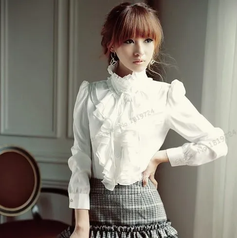 New High Neck Frilly Womens Satin 