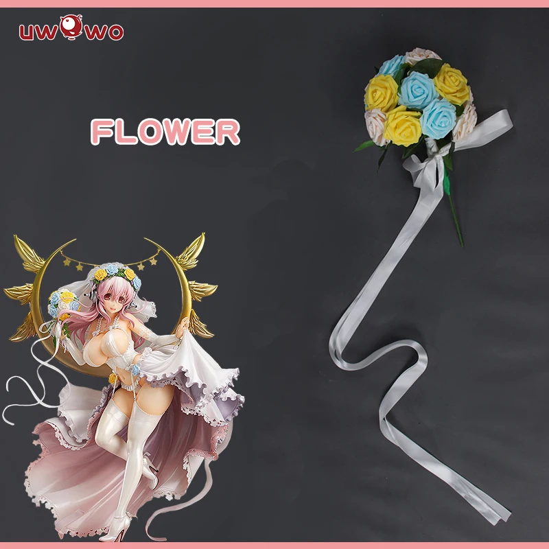 

UWOWO SUPER SONICO Cosplay SONICOMI Soni-Ani Super Sonico Animation VOCALOID Idol Wedding Dress Costume Flower Bouquet Prop
