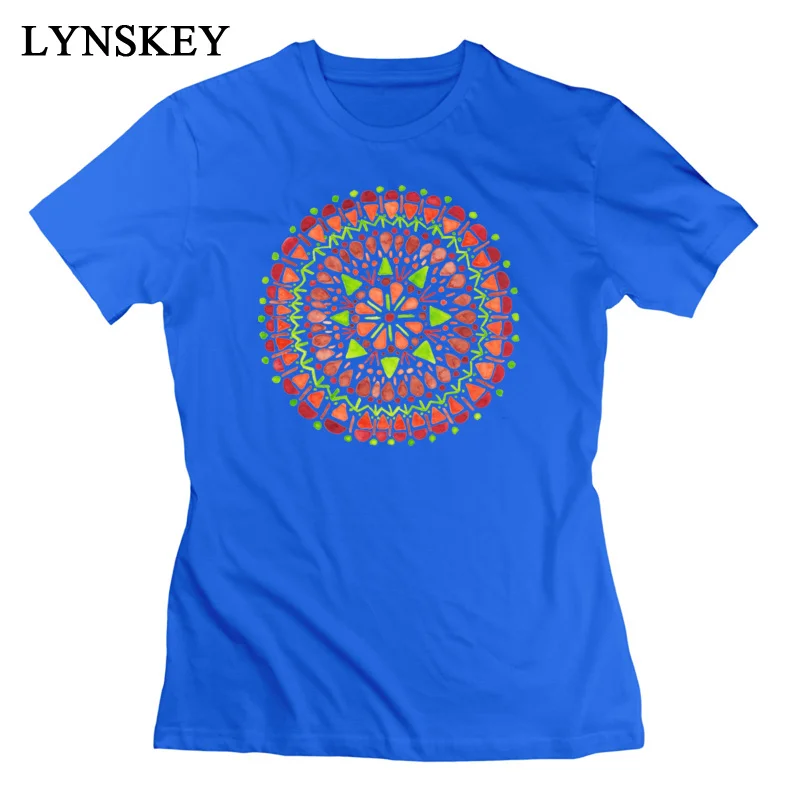 LYNSKEY 100% Cotton T Shirts for Women Short Sleeve Summer Tops Tees On Sale Autumn Simple Style Autumn Mandala Round Collar Tee Shirt blue