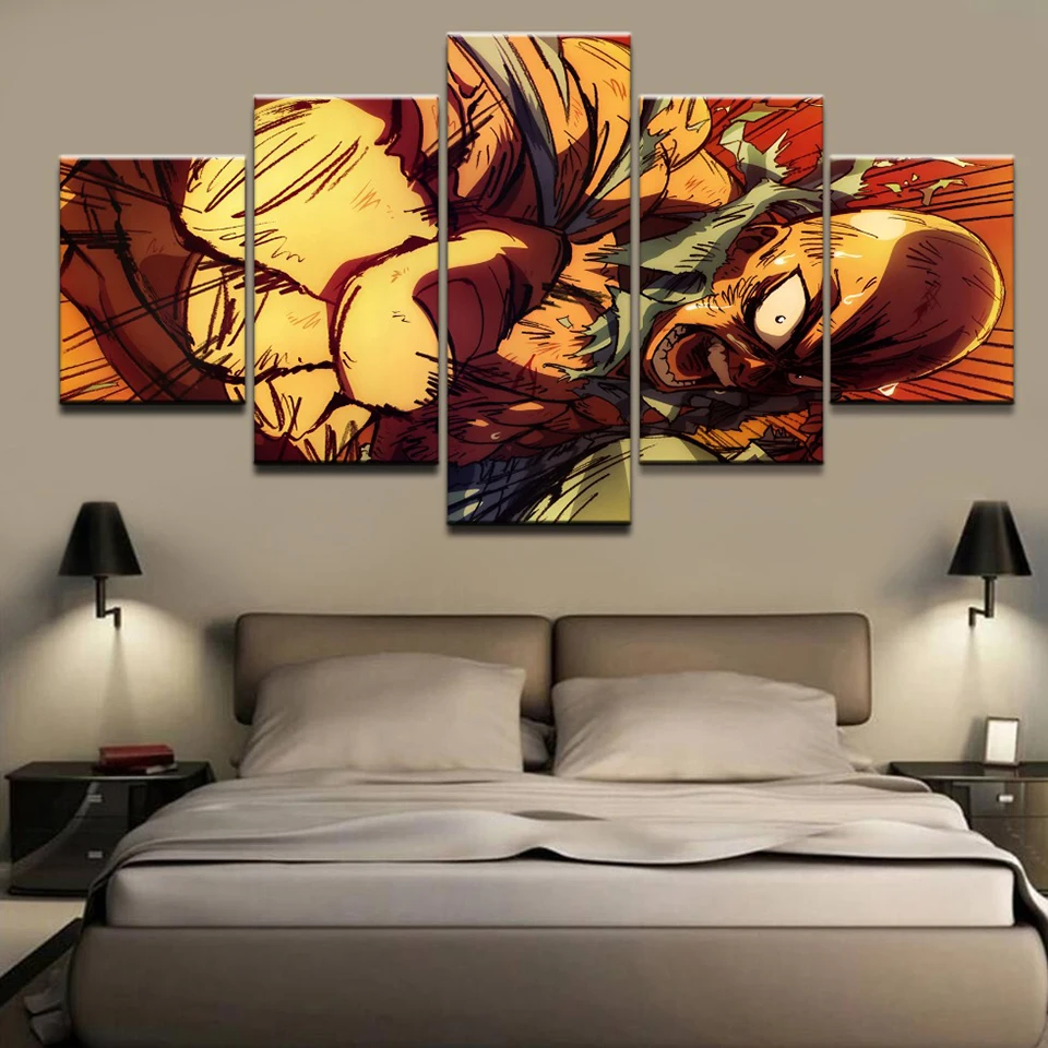 

Modular Hd Prints Pictures 5 Pieces One Punch Man Paintings Anime Home Decoration Canvas Poster Wall Art For Living Room Frame