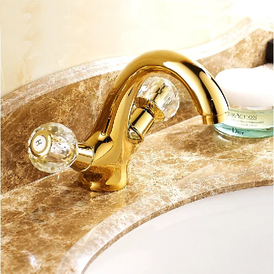 Free Shipping Brass Gold Plated Faucets Mixers Taps Double Holder Gold