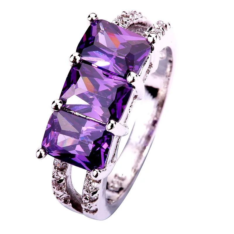 AAA CZ Factory Direct Jewelry Purple CZ Plated Silver Fashion Ring Size