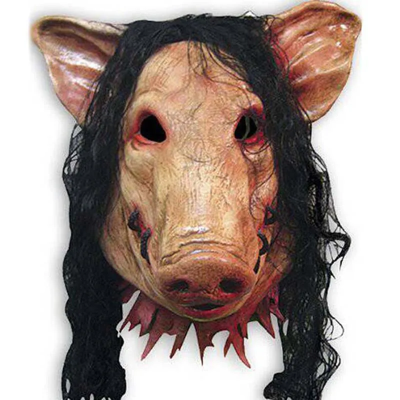 

1Pc Pig Head Scary Masks Novelty Halloween Mask With Hair Halloween Mask For Men Caveira Cosplay Costume Latex Festival Supplies