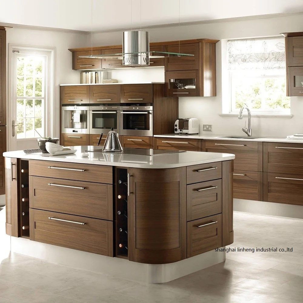 solid wood curved shape kitchen cabinet(LH SW089)-in Kitchen Cabinets