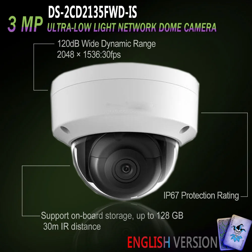 

Hikvision Free Shipping New English Version DS-2CD2135FWD-IS IP 3MP Ultra-Low Light Dome IR Camera Replace DS-2CD2135F-IS