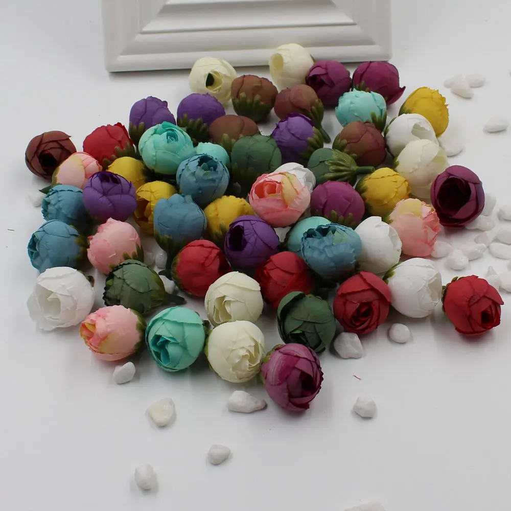 

30pieces / lot 2.5cm miniature artificial tea rose bud silk flower head wedding party home decoration wreath DIY hand-cut craf