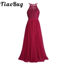 TiaoBug/Новинка; кружевное шифоновое платье без рукавов с лямкой на шее для девочек; праздничное платье принцессы трапециевидной формы с вырезами; торжественное платье для свадебной вечеринки