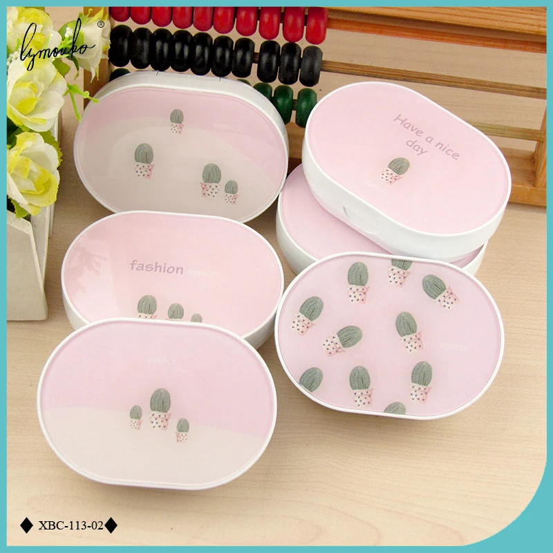 

Lymouko New Design Cactus Patterns Portable Oval Contact Lens Case with Mirror Mini Kit Holder Lenses Box for Women