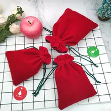 Sacs cadeaux de noël en velours, pochettes à cordon, décoration de joyeux noël, Logo personnalisé, 12 pièces