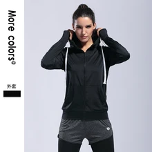 Женская куртка с капюшоном для бега, толстовка с длинным рукавом, женские топы для йоги, спортивная куртка на молнии, черные спортивные топы для фитнеса, одежда