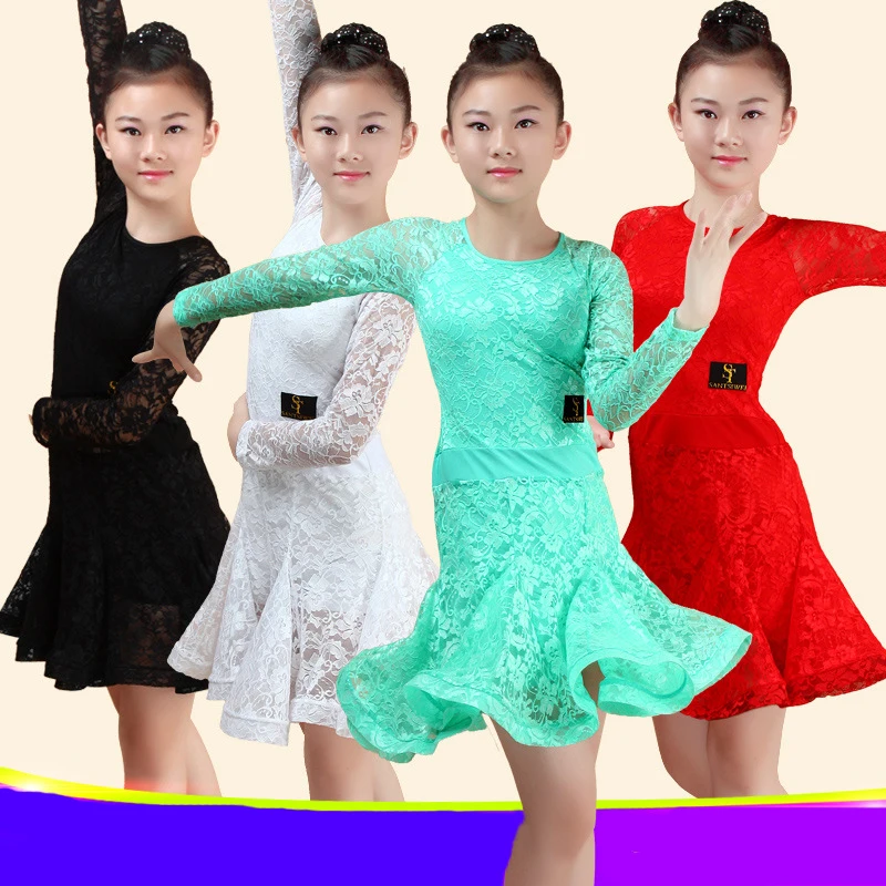

Children Girls Ballroom Latin Dance Dress Good Quality Lace Competition Provisions Dresses Cha Cha Rumba Samba Quick Clothes
