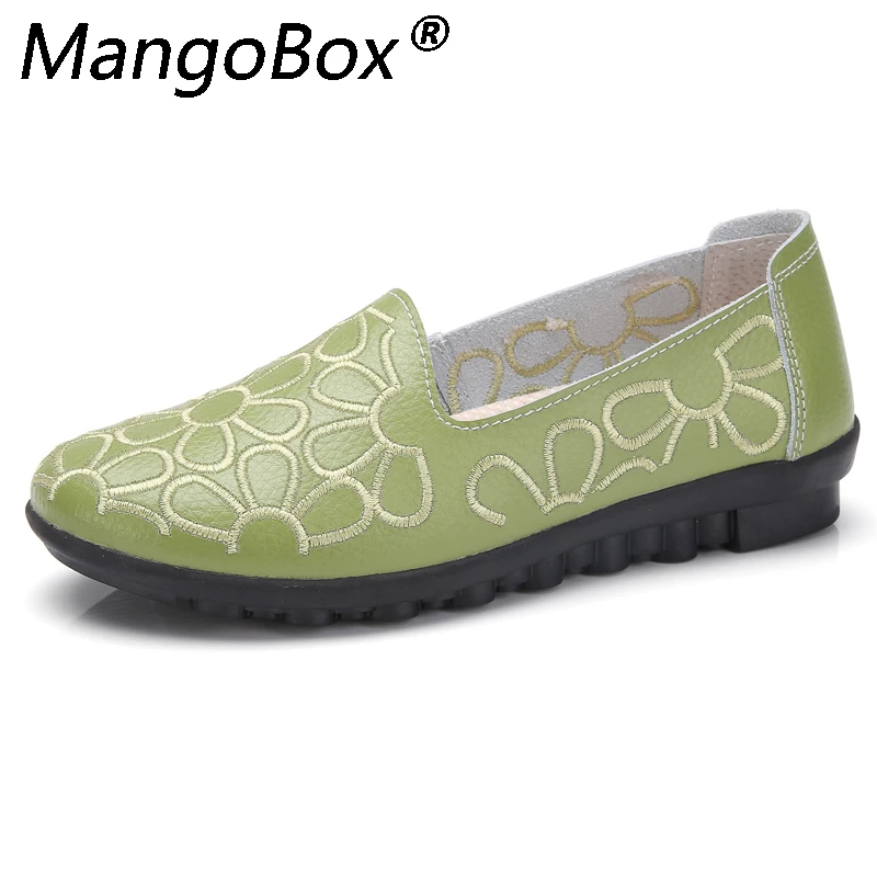 

2018 Spring Summer Women Leather Shoes Slip on Ballet Women Flats Print Female White Black Green Beige Moccasins Loafers Shoes