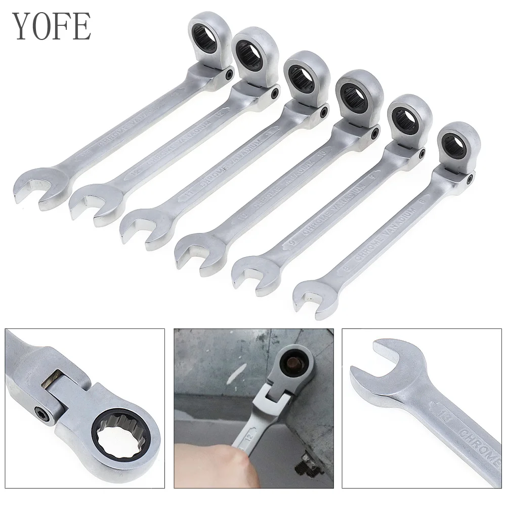 

YOFE 6pcs 8mm-13mm Adjustable Ratchet Wrench Combination Spanner Set with Flexible Ratchet Gear for Installation / Maintenance