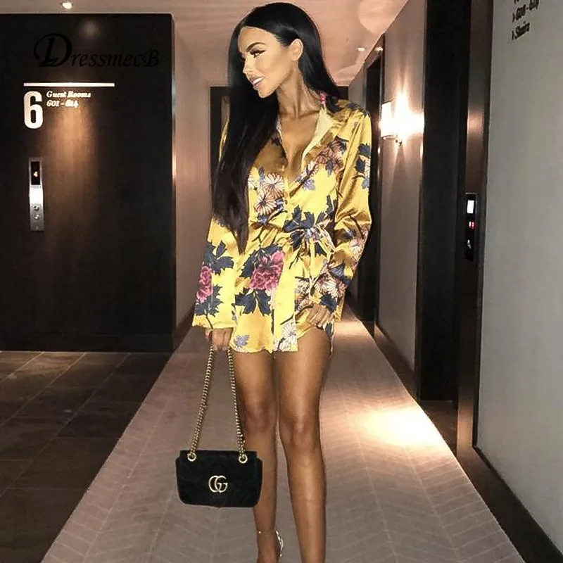 

DRESSMECB New Print Sexy Summer Dress Women Deep V High Waist Dress Lady Daily Mini With Sashes Vestidos Verano 2018 In Stock